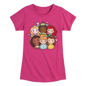 Girls' - Disney Princess - Princess Group Chibi Kawaii Fitted Short Sleeve Graphic T-Shirt - 1 of 4