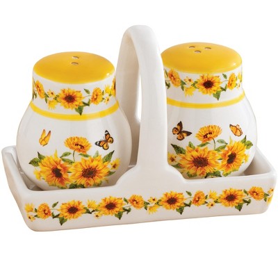 Collections Etc Hand-Painted Sunflower Salt & Pepper Shakers with Basket 2.25 X 2.25 X 2.75