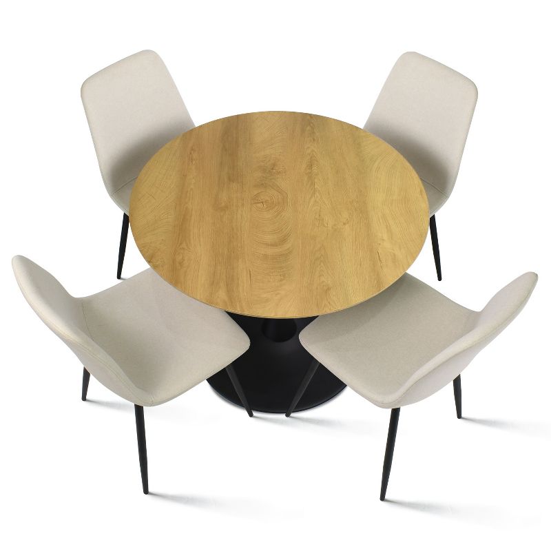 Harrison+Bingo 5-Piece Round-Shaped Wood Grain Dining Table Set With 4 Upholstered Chairs Black Legs-Maison Boucle, 5 of 11