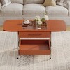 TIRAMISUBEST Modern Extended Coffee Table with Wheels, Folding Coffee Table with 1 drawer and 2-Tier Storage, Metal Frame Coffee Table for Living Room - 3 of 4