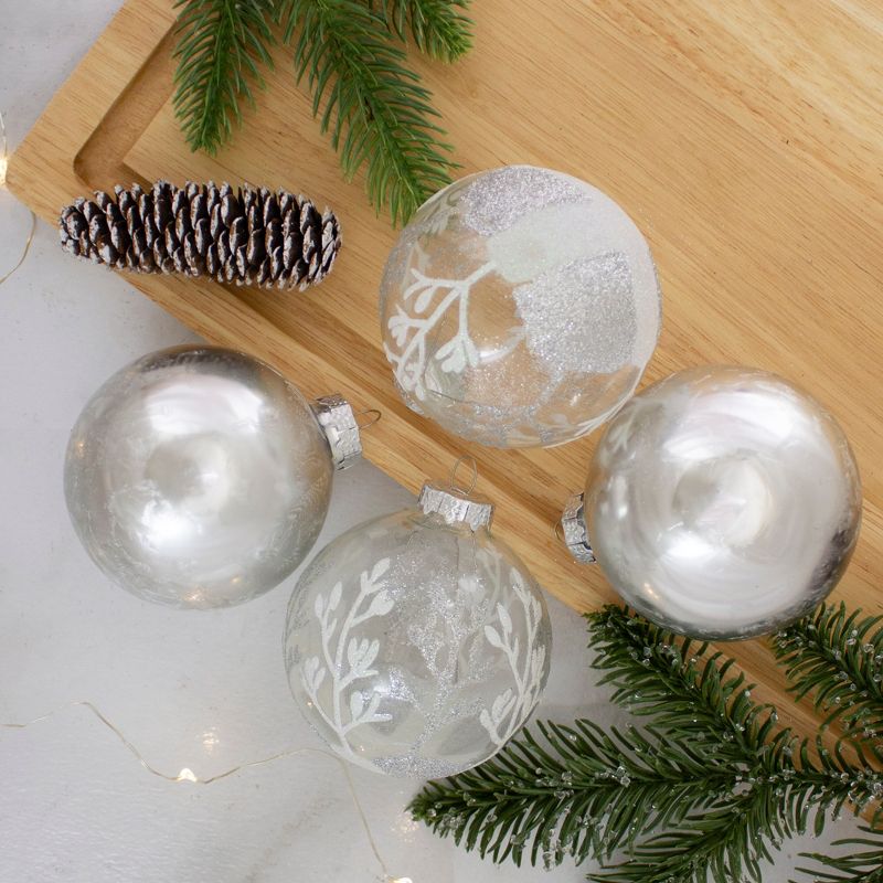 Northlight 4ct Silver and Clear Glass 2-Finish Christmas Ball Ornaments 3.25-Inch (80mm), 2 of 5