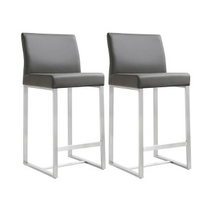 TOV Furniture Denmark Performance Vegan Leather Stool with Silver Base - Set of 2 Grey 16"W x 18.5"D x 37"H - 1 of 4