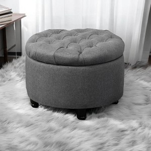 Alilang 24.80 inches Round Tufted Ottoman with Storage and Upholstered Fabric-Gray - 1 of 4