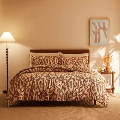 Rust and White Microfiber Twin/Twin XL Duvet Cover Set