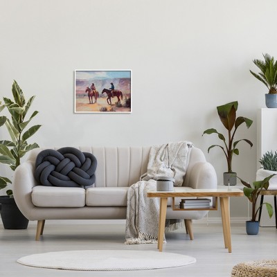 Desert Cowboys Horses Landscape Canvas Print in White Frame
