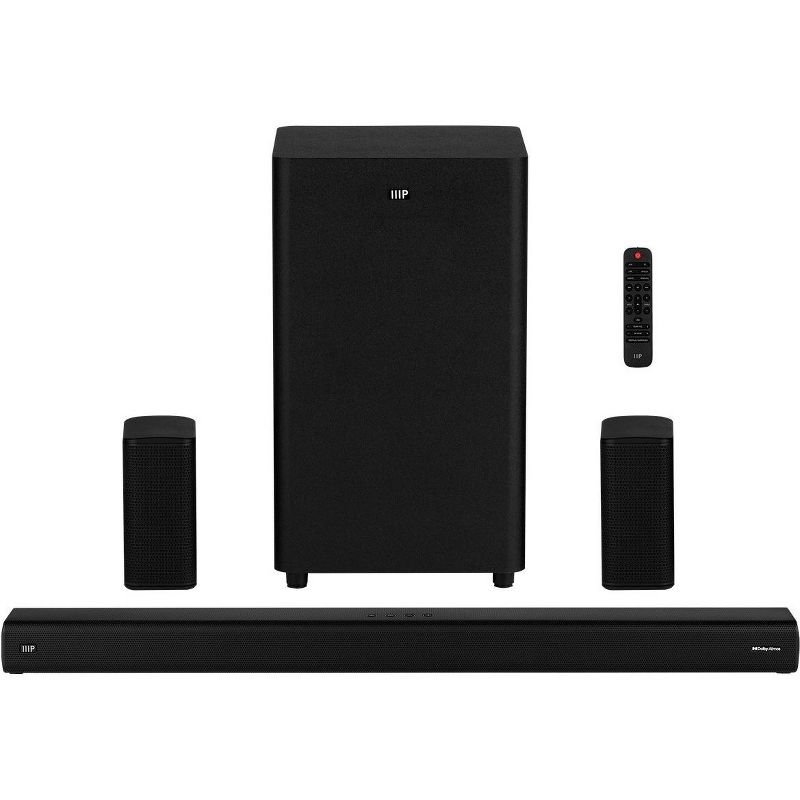 Monoprice SB-600 Dolby Atmos 5.1.2 Soundbar with Wireless Subwoofer & Wireless Satellite Speakers, HDMI Inputs, eArc, Bluetooth, Toslink, Coax, Remote, 1 of 8