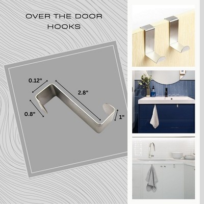 Silver Stainless Steel Over Cabinet Door Hooks Set of 2