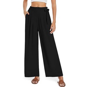 Women's High - Waisted Loose Casual Elastic - Waistband Pocketed Tie - Belt Wide - Leg Pants - 1 of 4