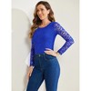 Allegra K Women's Slim Fit Sheer-Long-Sleeves Flower Embroidery Lace Top - 2 of 4
