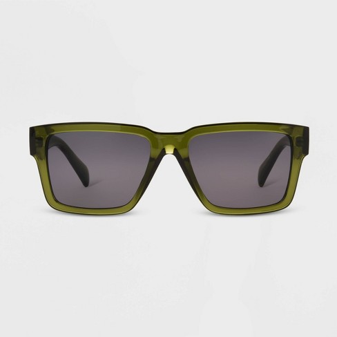 Men's Shiny Plastic Rectangle Sunglasses - Original Use™ Olive Green