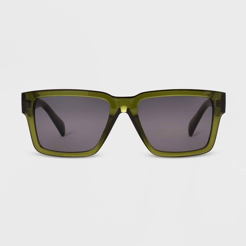 Photos - Sunglasses Men's Shiny Plastic Rectangle  - Original Use™ Olive Green gray