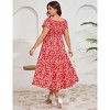 YESFASHION Women Plus Size Maxi Dress Floral Ruffle Summer Dress Short Sleeve Long Dress High Waist Sweethearte Neck Casual Dress - 4 of 4