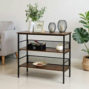 Resenkos 39.25"W x 12.5"D x 36.25"H 3-Tier Console Table Industrial Style Storage Metal Wooden Shelf, Adjustable Feet, Assembly Required, Black Brown - 1 of 4