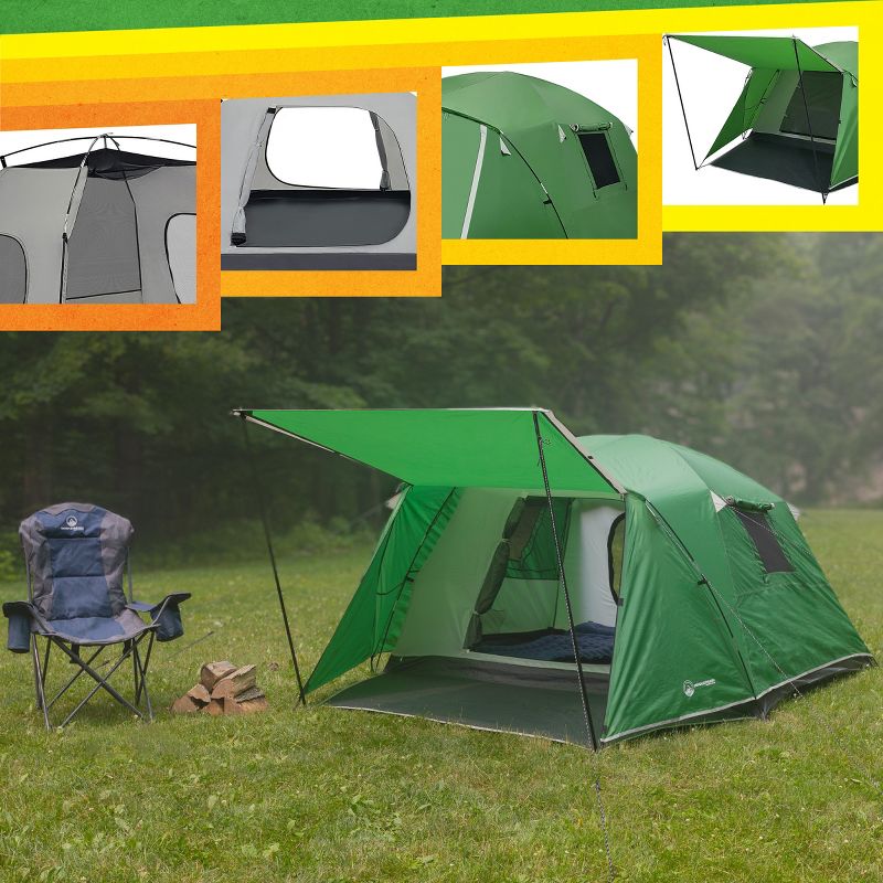 Wakeman Outdoors 4 Person Tent with Porch, Green, 4 of 8