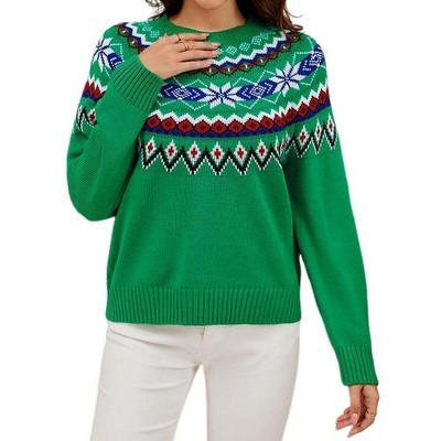 Christmas Sweater Women Jacquard Pullover Knit Long Sleeve Top