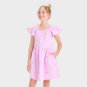 Girls' Flutter Sleeve Embroidered Woven Dress - Cat & Jack™ - 1 of 3
