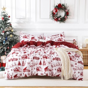 Christmas Duvet Comforter Cover Set, Reversible Cute Patterned Xmas Holiday Quilt Cover with 2 Pillowshams, Soft Washable Microfiber Bedding - 1 of 4