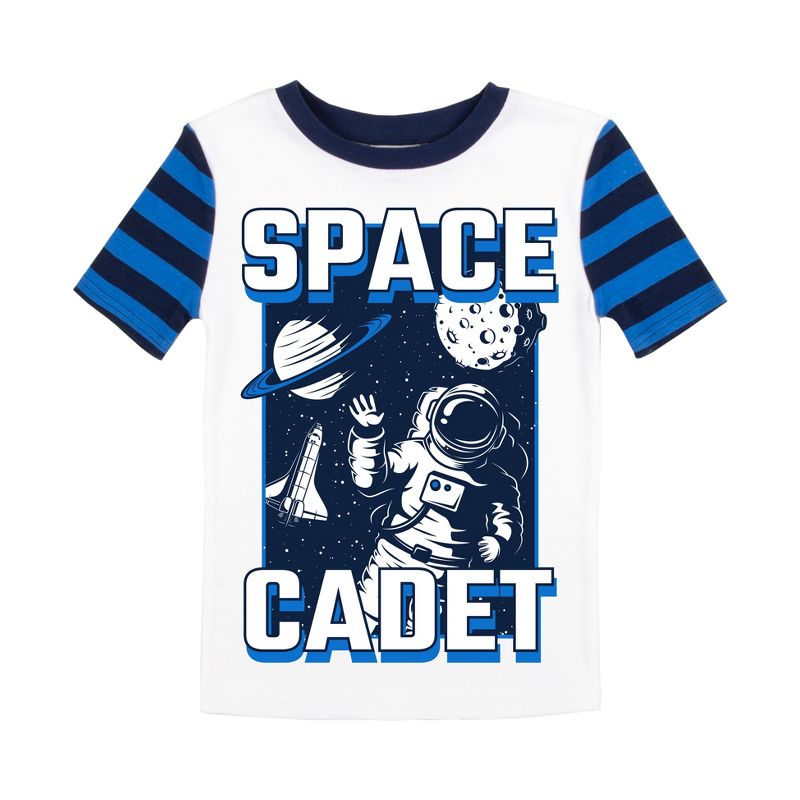 Space Cadet Youth Boy's Blue & Black Striped Short Sleeve Shirt & Sleep Pants Set, 2 of 5