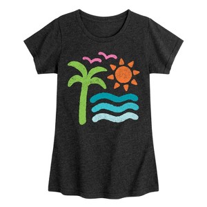 Girls' - Instant Message - Abstract Beach Scene Fitted Short Sleeve Graphic T-Shirt - 1 of 4
