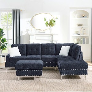 GDFStudio Alban Modern 102'' 4-Seater Chenille Upholstered Sectional Sofa with Reversible Chaise and Storage Ottoman - 1 of 4