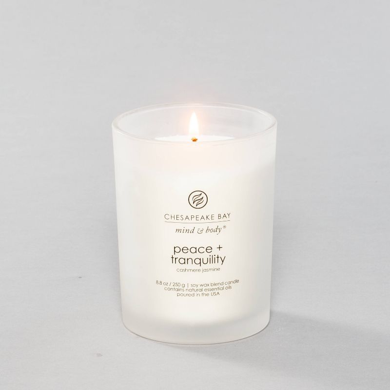 Frosted Glass Peace + Tranquility Lidded Jar Candle White - Mind & Body by Chesapeake Bay Candle, 4 of 16