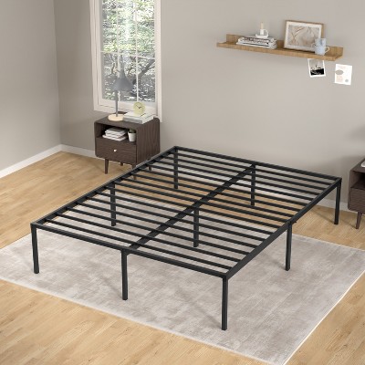 Full Black Metal Platform Bed Frame with Storage and Slats