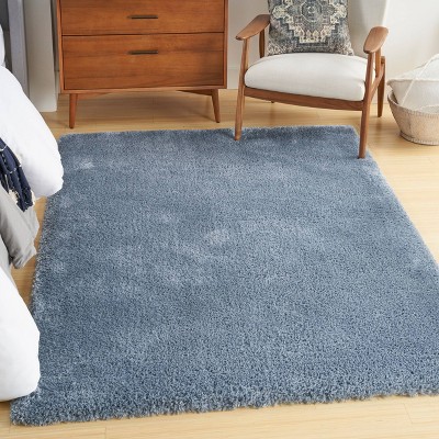 Light Blue Rectangular Shag Rug with Jute Backing