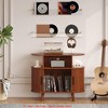 Round Mid-Century Record Player Stand w/ Charging Station & Vinyl Storage - Rustic Media Console with Open Shelves - 2 of 4
