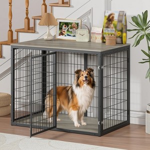 Okak 47IN Industrail Style Dog Crate with 3 Doors, Dog Cage with Strudy Metal Frame, Indoor Dog Kennel for Large and Medium Dogs - 1 of 4