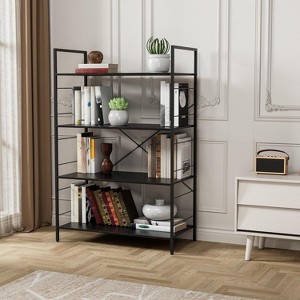 COUCHETA 44.9 Inch Tall Industrial 4-Tier Bookcase - Sturdy Steel Frame, X-Braced Stability, Holds 88lbs - 1 of 4