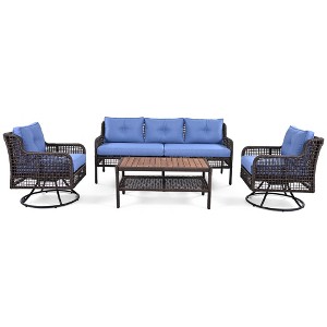 COWLOWN Beige 4 Pieces Patio Furniture Set with Swivel Chairs, Outdoor Wicker Sofas, Outdoor Conversation Set for Poolside Backyard Deck - 1 of 4