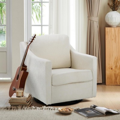 360 Rotation Chenille Fabric Upholstered Leisure Armchair with Lumbar Pillow, Swivel Accent Chair for Living Room