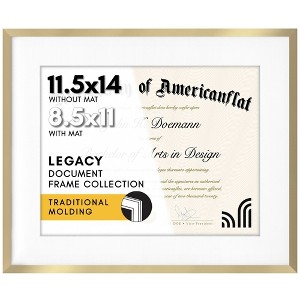 Americanflat 11.5x14 Diploma Frame with Shatter-Resistant Glass, Use as 8.5x11 Frame with Mat or 11.5x14 Frame without Mat,Thin Gold - 1 of 1