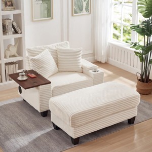 Single Corduroy Storage Sofa with Ottoman and Cup Holder, Storage Armrest Sofa with 180° Rotating Table for Living Room or Apartment-Koiai - 1 of 4