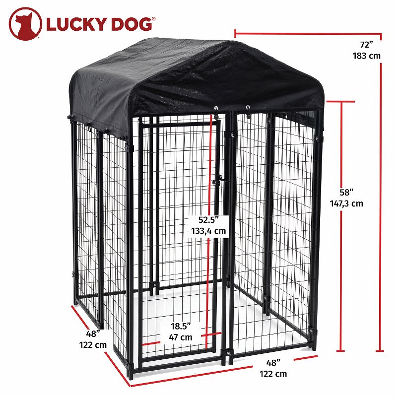 Lucky Dog Uptown Large Covered Outdoor Dog Kennel Playpen with Heavy Duty Welded Wire Frame and Waterproof Canopy Cover, Black, 2 of 7