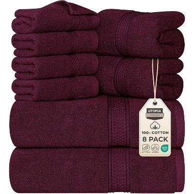Towels 8 Piece Premium Towel Set, 2 Bath, 2 Hand, and 4 Wash Cloths, 600 GSM 100% Ring Spun Cotton