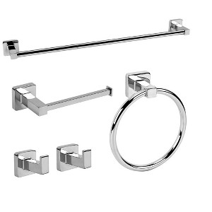 Itopfox 5-Piece Polished Chrome Bathroom Hardware Set, Stainless Steel Towel Bar, Toilet Paper Holder, Towel Ring & Hooks, Silver - 1 of 4