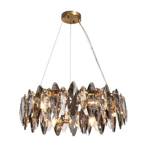 LNC Incandescencia Luxury and Glam Crystal Drum Chandeliers,Gold and Gray,23.2in/32in/37.5in - 1 of 4