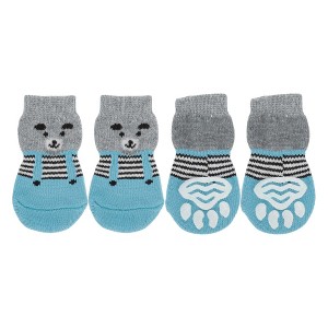 Unique Bargains Dog Cats Non-Slip Socks Bears Pattern Paw Protection and Traction Gray Blue 4 Pcs - 1 of 4