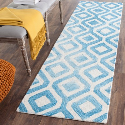 Ivory and Blue Hand-Tufted Wool Runner Rug - 27" x 5"