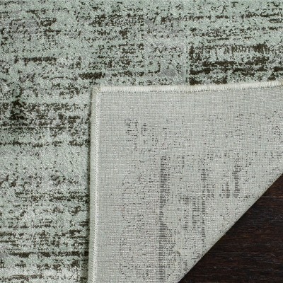 Spruce and Ivory Floral Viscose Runner Rug