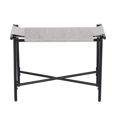 GlasFlength Ottomans and Benches Handwoven Paper Rope Ottoman with Metal Frame Simple Design for Modern Living Spaces, Gray, 24.41"*12.2"*4.13"
