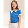 Allegra K Women's Contrast Doll Collar Polka Dots Short Sleeves Blouse - 2 of 4