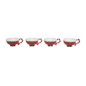 Transpac Ceramic Poinsettia Tea Cup Set of 4 Christmas Home Decorations - 1 of 1