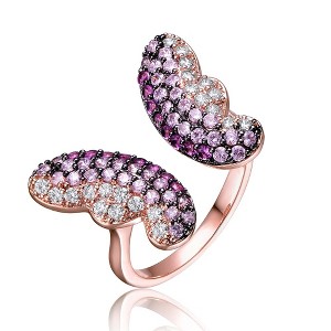 Rose Gold and Black Plated Multi-Colored Cubic Zirconia Bypass Ring – Vibrant Stones with a Striking Two-Tone Design for a Bold, Elegant Look. - 1 of 3