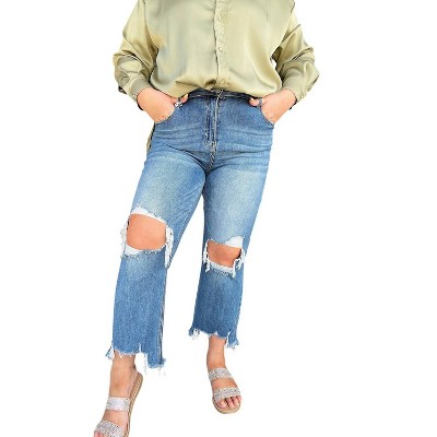 Women's Tina High Rise Distressed Crop Straight Jeans - RISEN