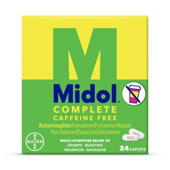 Midol Complete Menstrual Relief Acetaminophen Caffeine Free Caplets - 24ct
