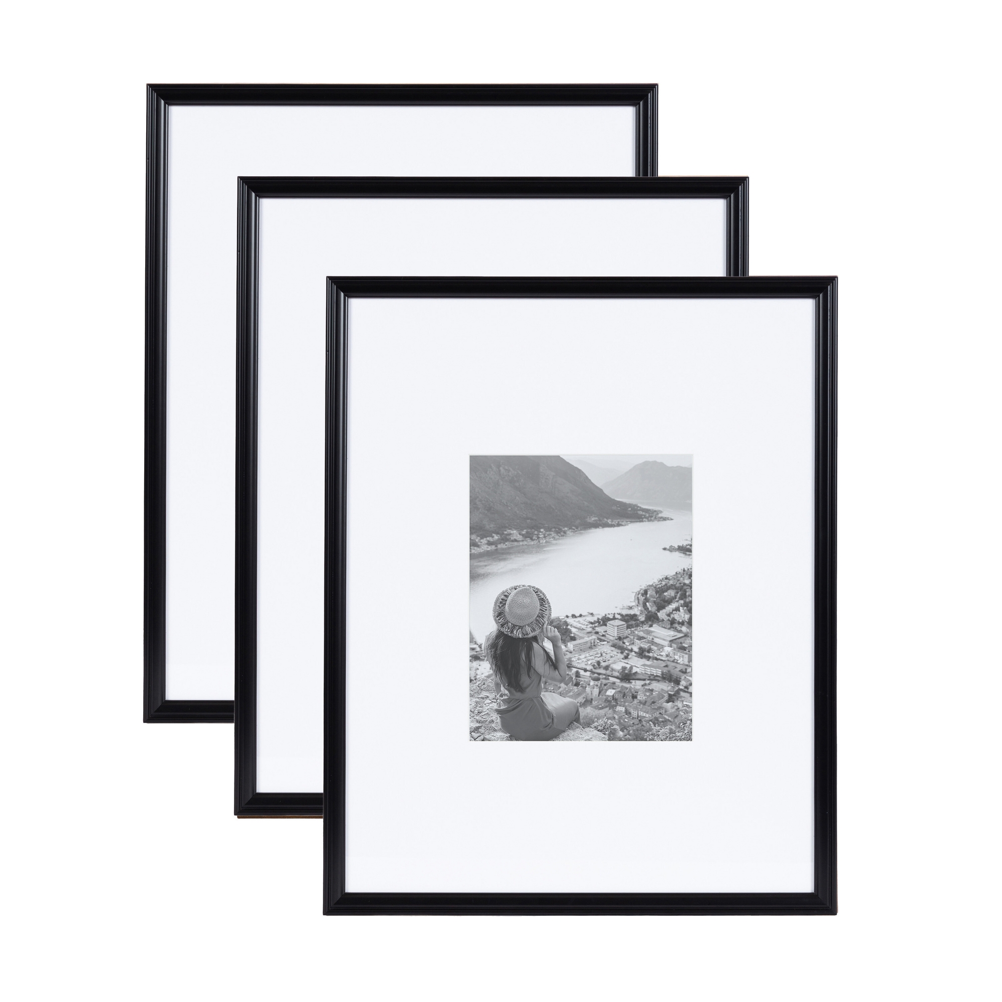 Kate & Laurel All Things Decor (Set of 3) 16"x20" Matted to 8"x10" Adlynn Rectangle Picture Frames Black