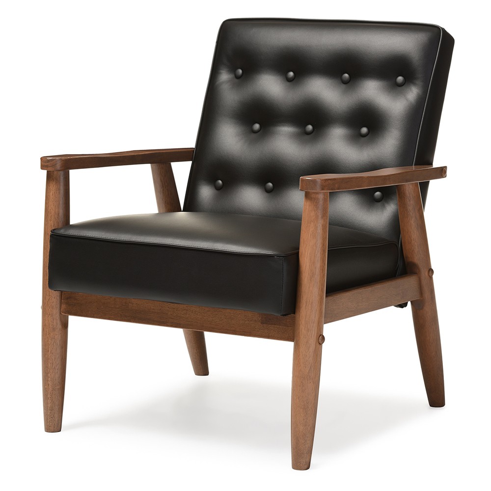 Photos - Chair Sorrento Mid - Century Retro Modern Faux Leather Upholstered Wooden Lounge