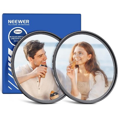 MaseiKar 55mm 1/4 & 1/8 Black Diffusion Camera Lens Filter 2 Pack Set Black Mist Cinematic Effect Filter Multicoated Glass Storage Case Cleaning Cloth
